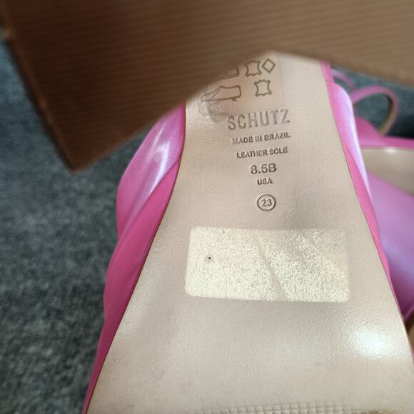 Schutz Elysee Heels Double Platform 8.5 Pink Ankle Strap Pointy Toe Block Dress - Picture 16 of 16